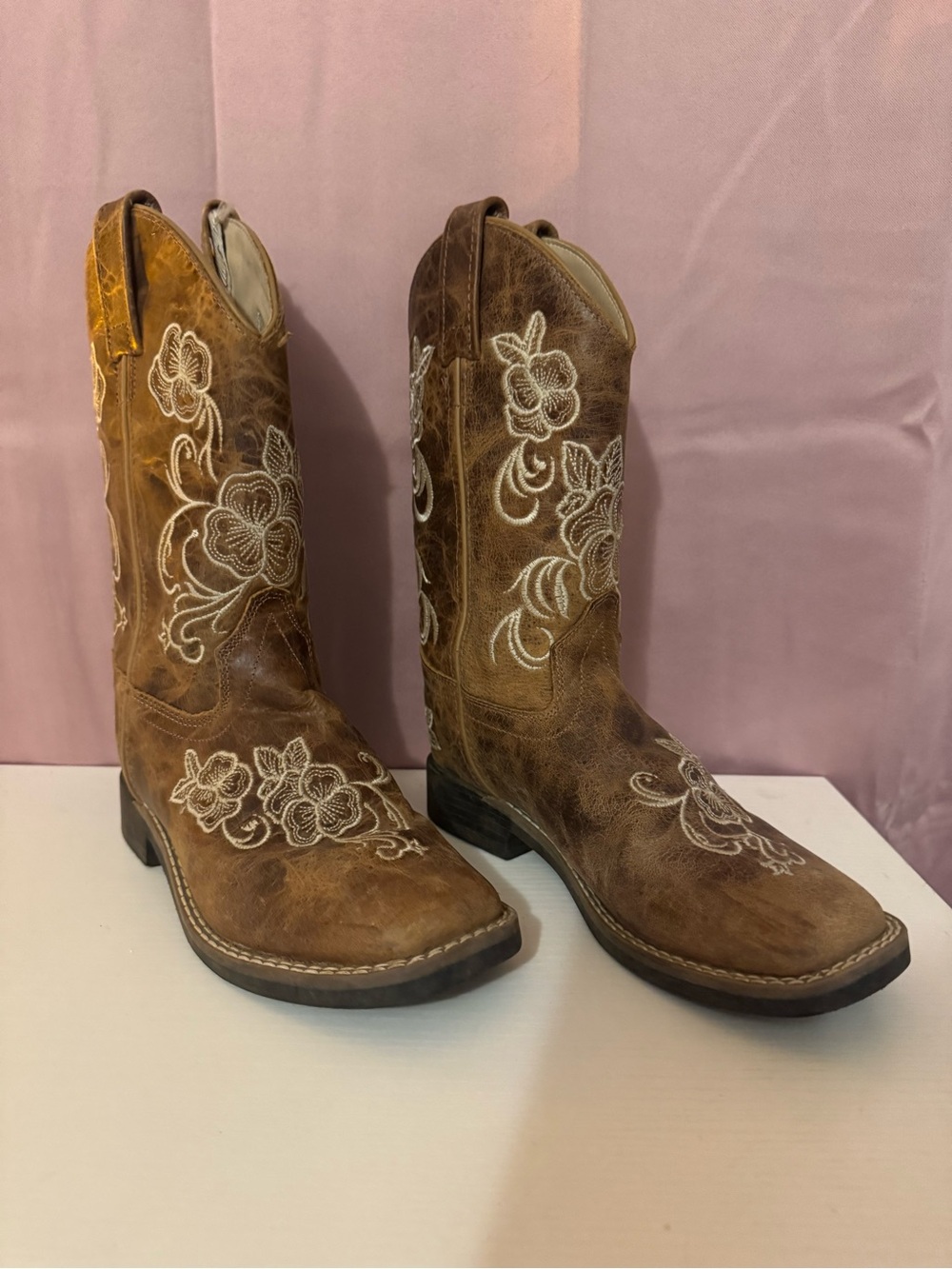Shyanne Brown Floral Embroidered Kids Western Boots